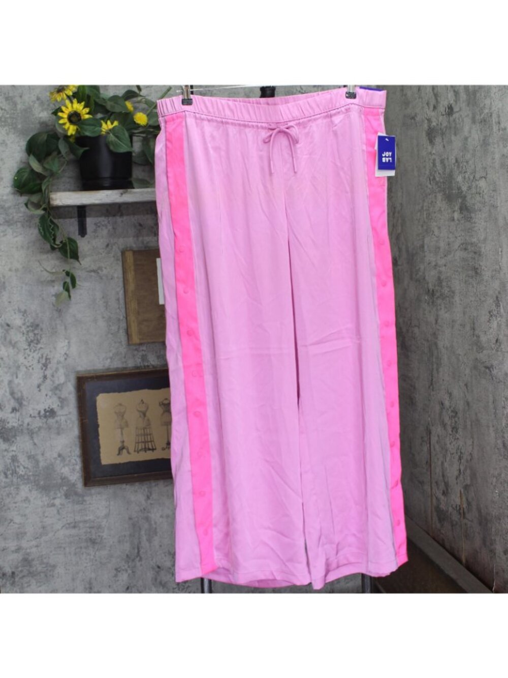 NWT Joylab Elastic Waist Satin Tear Away Track Drawstring Pants Neon Pink 2XL - Picture 2 of 10